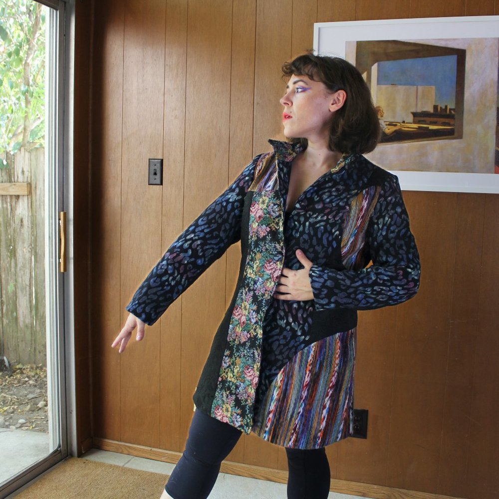 Multi Pattern Patchwork Quilted Jacket Coat